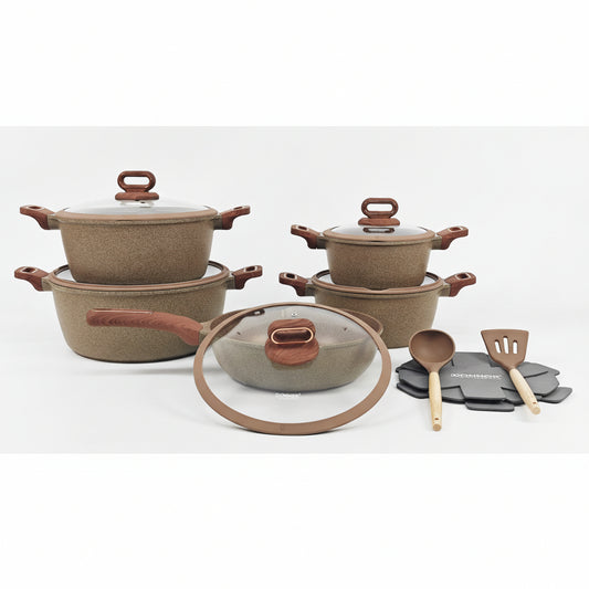 15-Pcs Non-Stick Cookware Set | Donnor Brown