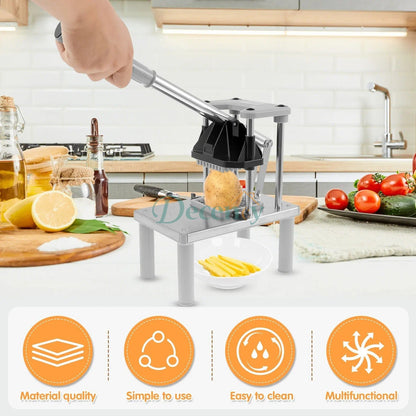 Commercial Vegetable Fruit Chopper, Stainless Steel French Fry Cutter with 4 Replacement Blades, Heavy Duty Vegetable Chopper Dicer for Potato Onion Carrot Cucumber