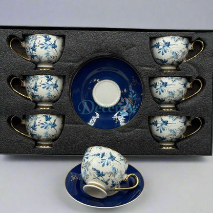 Johnson Brothers Blue Blossom Tea Set – 6 -Piece Luxury Porcelain Cups and Saucers