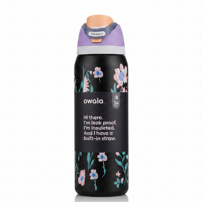 Owala FreeSip 32oz stainless steel water bottle in Midnight Garden Floral design.