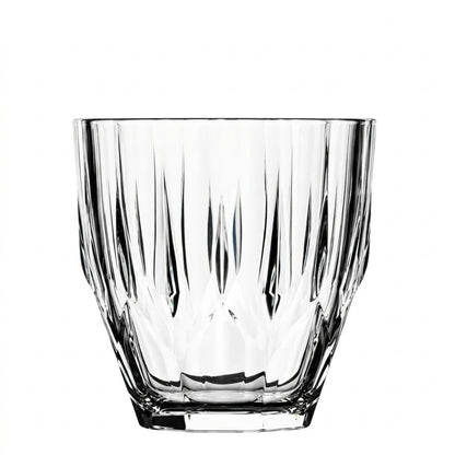 Front view of a crystal-clear Pasabahce Jubilee diamond shape glass featuring geometric cut details.