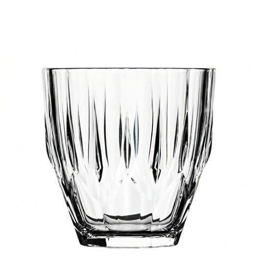Front view of a crystal-clear Pasabahce Jubilee diamond shape glass featuring geometric cut details.