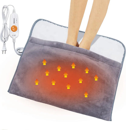 Portable electric foot heating warmer pad in grey with white plush lining