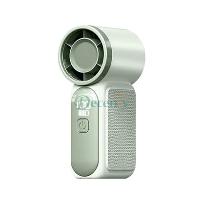Handheld portable mini fan in white color showing the digital LED battery display