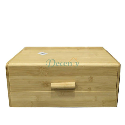 Premium bamboo roll-top bread box resting on a modern kitchen countertop.