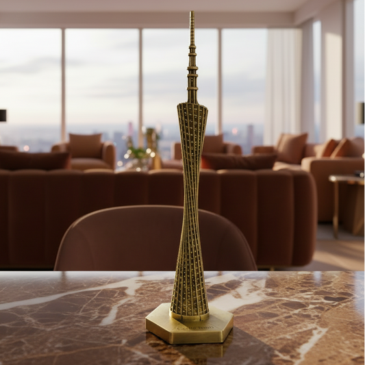 Premium Canton Tower metal landmark showpiece displayed as a luxury home decor centerpiece.