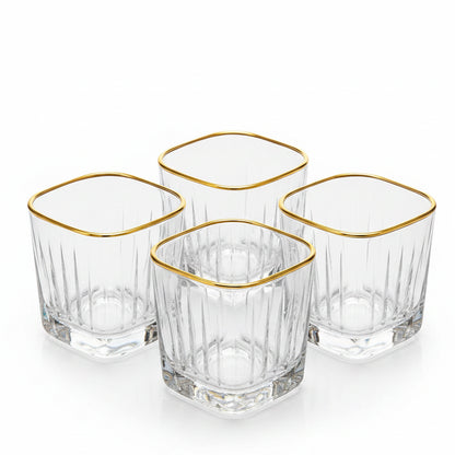 Luxe Gold Rim Crystal Glass Tumbler Set 6 Piece displayed elegantly on a modern dining table