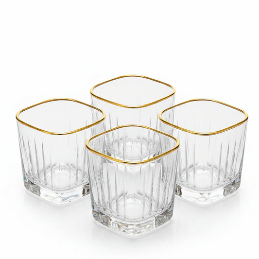 Luxe Gold Rim Crystal Glass Tumbler Set 6 Piece displayed elegantly on a modern dining table