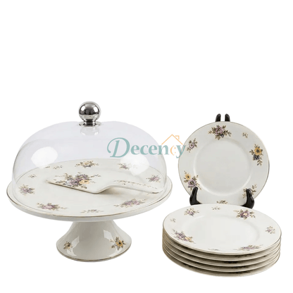 Premium gold-accented porcelain cake server and matching knife from the 9-piece set.