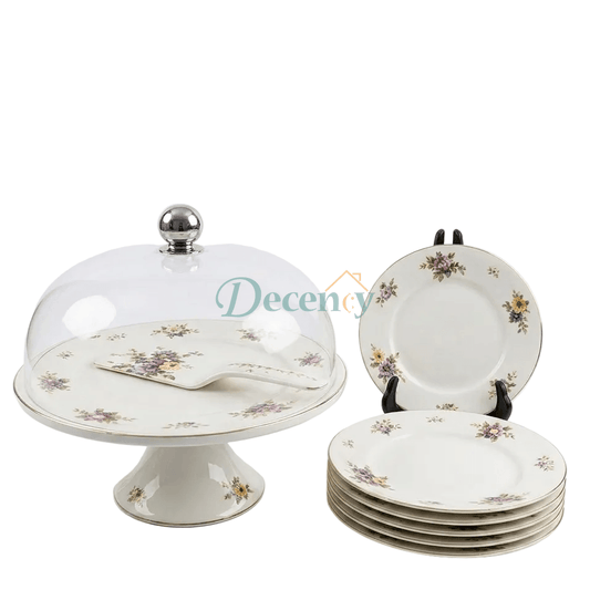 Premium gold-accented porcelain cake server and matching knife from the 9-piece set.