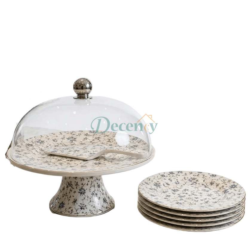 Premium gold-accented porcelain cake server and matching knife from the 9-piece set.