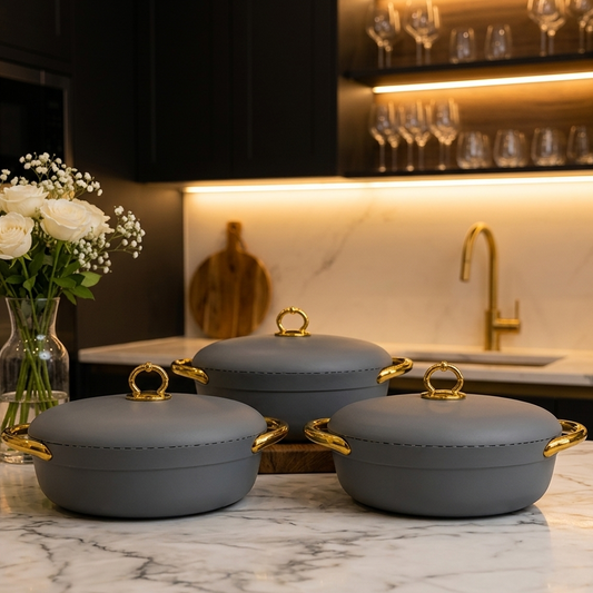 Close-up of the durable air-tight lid handle on the premium insulated hotpot.