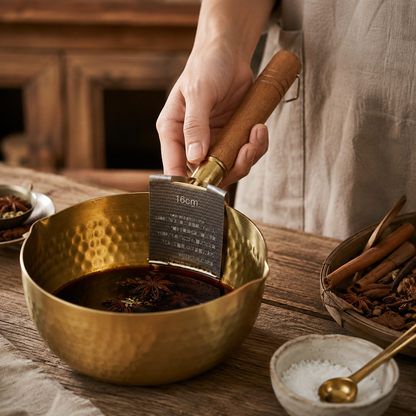 Hammered Brass Saucepan with Wooden Handle