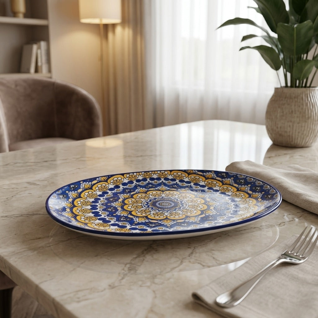 Ceramic Mandala Oval Serving Platter Plated Tray