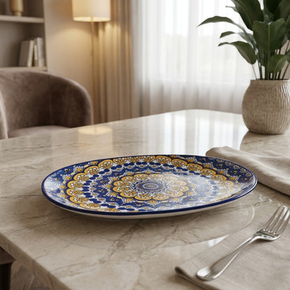 Ceramic Mandala Oval Serving Platter Plated Tray