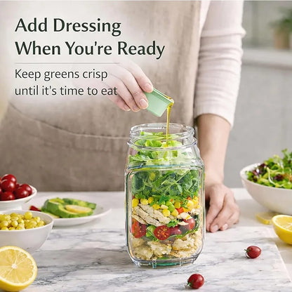 Glass Salad Jar with Fork Holder & Air Tight Lid