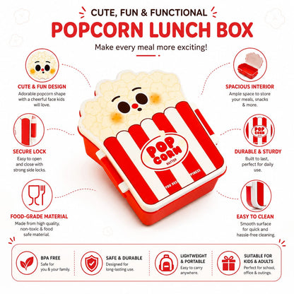 Cute Popcorn Design Lunch Box for Kids - Compartment Tiffin Box