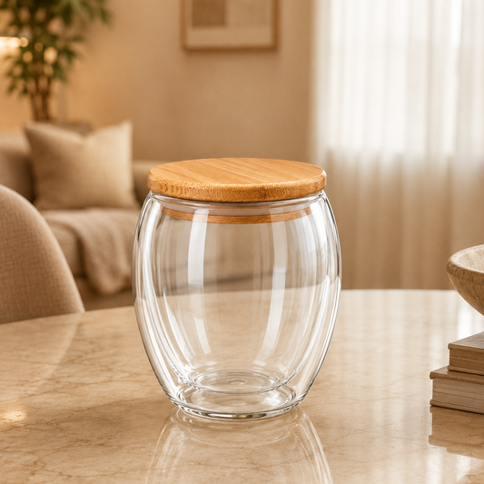 350ml Ribbed Glass Jar with Wooden Lid & Modern Design