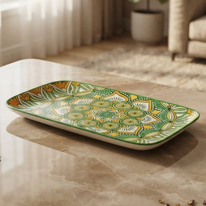 Green Mandala Ceramic Serving Tray