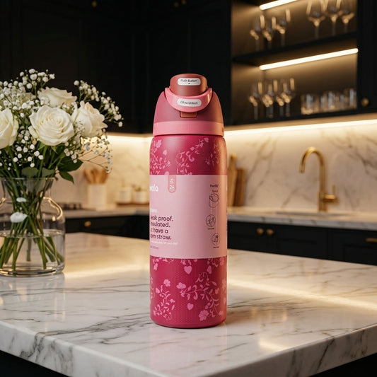 Owala FreeSip 32oz Water Bottle - Dark Pink Flower