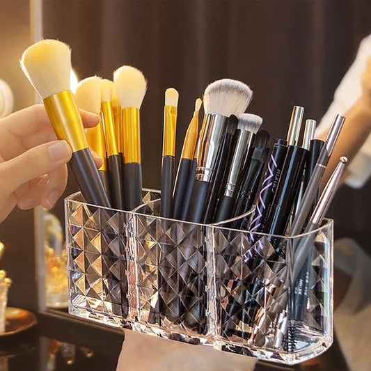 Acrylic Makeup Brush Organizer & Cosmetic Storage Box | 3 Slots