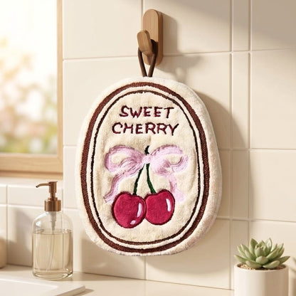 Sweet Cherry Plush Hanging Hand Towel for Kitchen & Bathroom