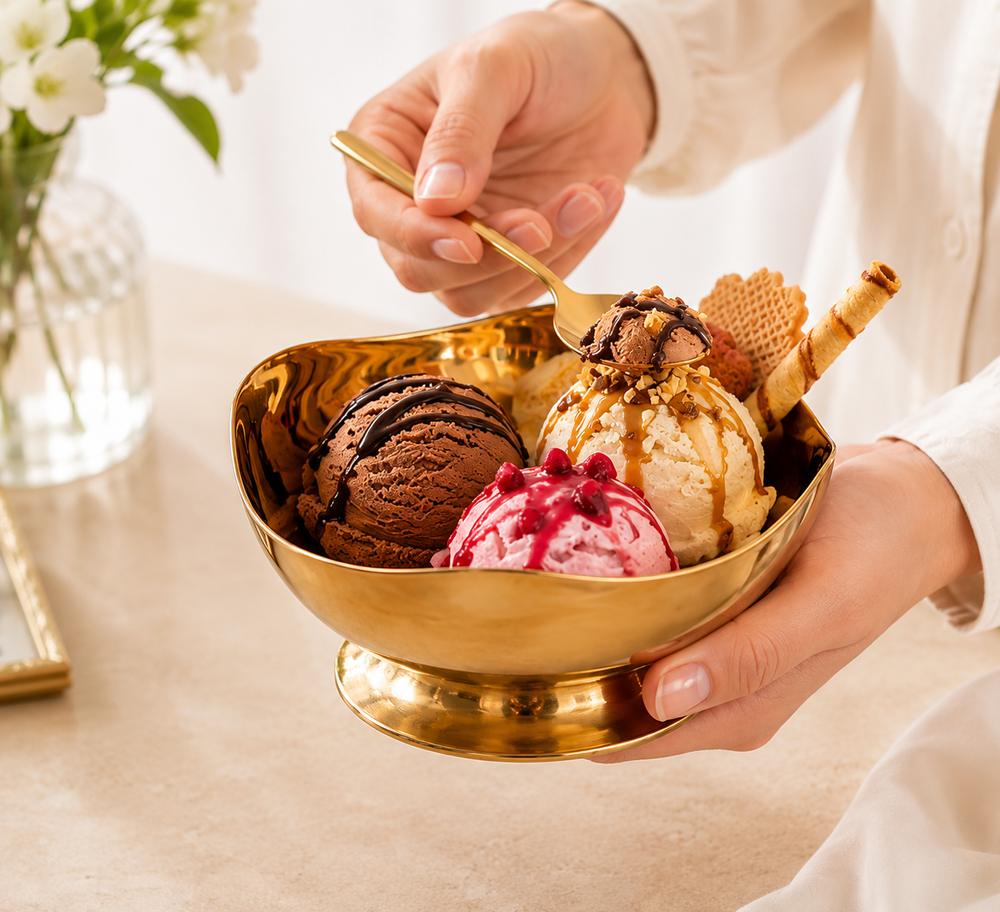 Luxury Gold Stainless Steel Dessert & Ice Cream Bowl Set