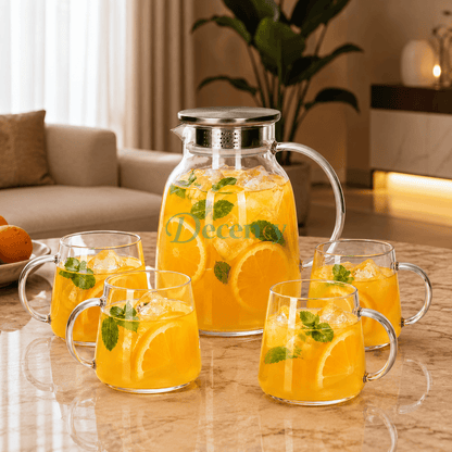 Danny Home 5-Piece Glass Juice Pitcher and Glass Mugs Set