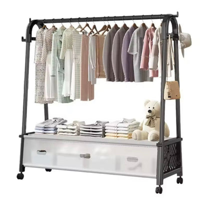 Movable Standing Clothes Rack with Wheels & Storage | Heavy Duty