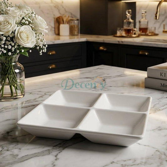 Danny Home 4-Compartment Ceramic Dry Fruit & Snack Serving Tray