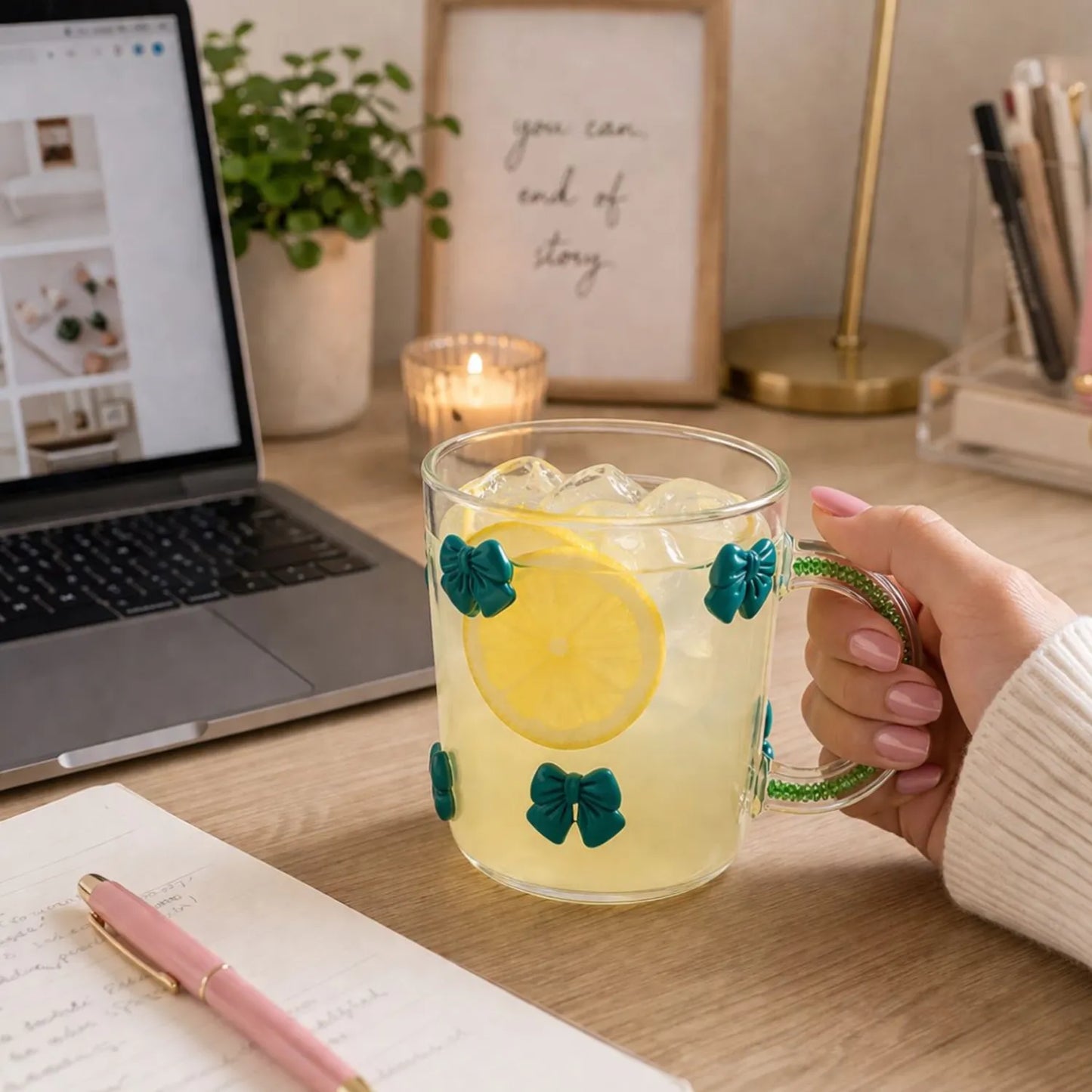 Cute 3D Bow Glass Cup – Aesthetic Clear Mug for Coffee & Tea