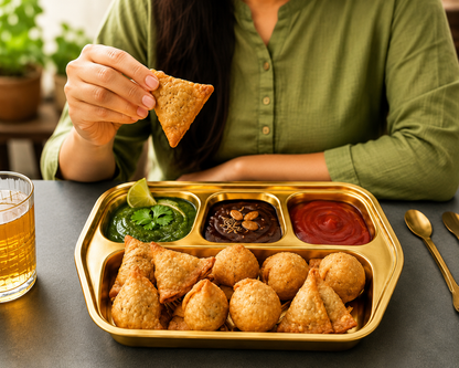 Gold Stainless Steel 4-Compartment Serving Platter Tray