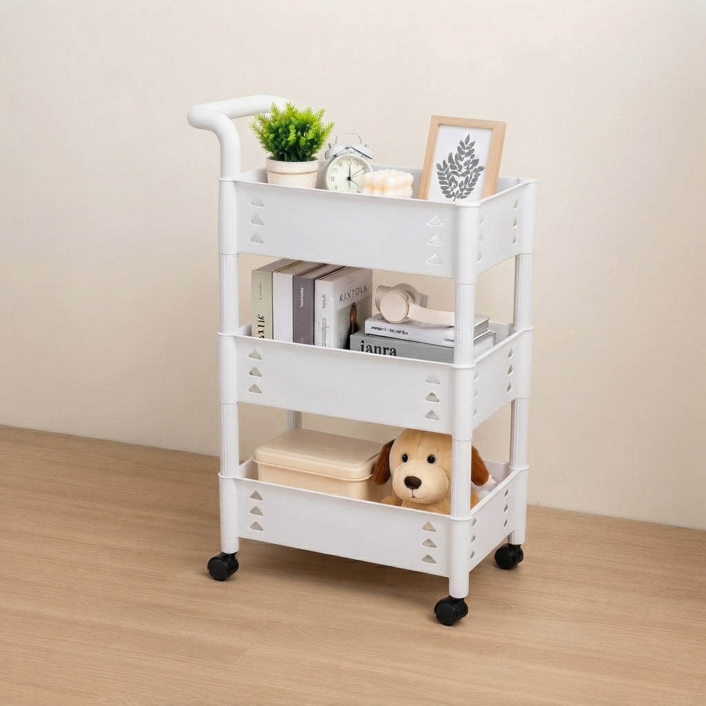3 , 4 Tier Rolling Storage Cart with Wheels & Handle White