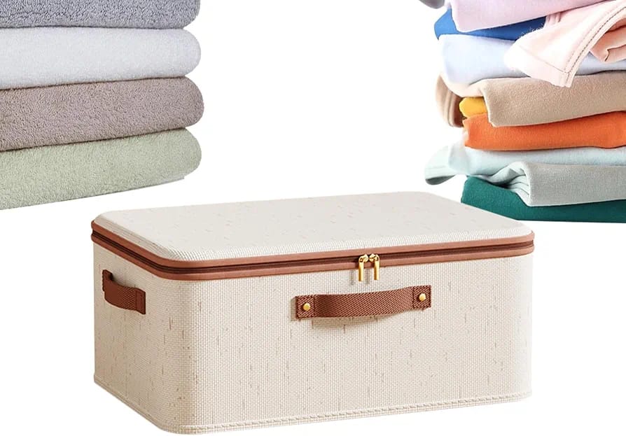 Foldable Fabric Clothes Storage Box Bag with Zipper & Handles