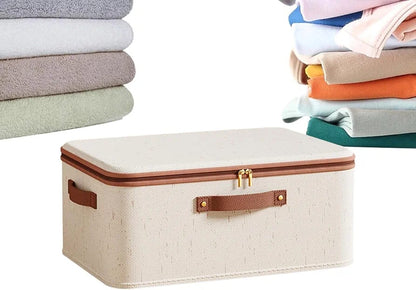 Foldable Fabric Clothes Storage Box Bag with Zipper & Handles