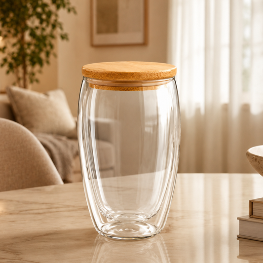 450ml Ribbed Double Wall Glass Jar with Bamboo Lid