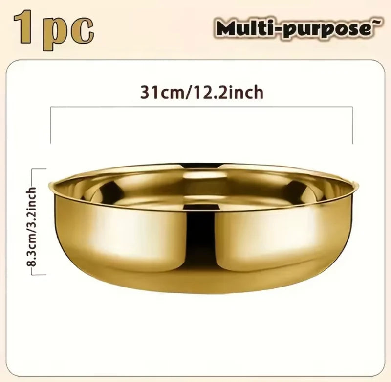 Golden Stainless Steel Serving Bowl with Lid - Multipurpose Storage