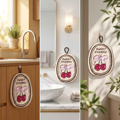 Sweet Cherry Plush Hanging Hand Towel for Kitchen & Bathroom