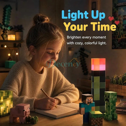 3D Minecraft Torch RGB Night Lamp - Block Light Design