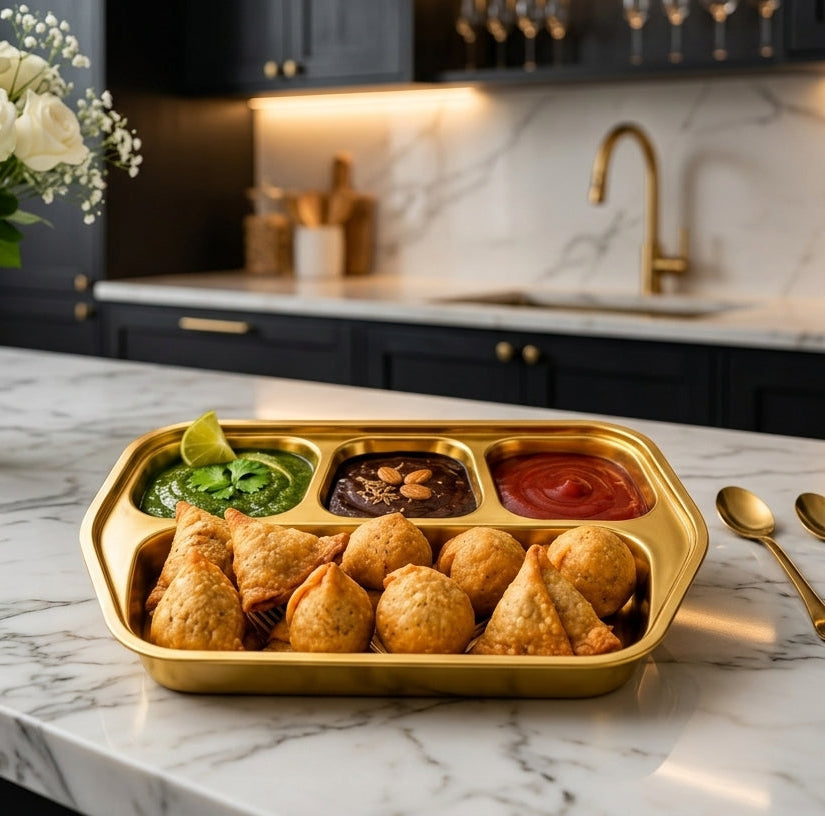 Gold Stainless Steel 4-Compartment Serving Platter Tray