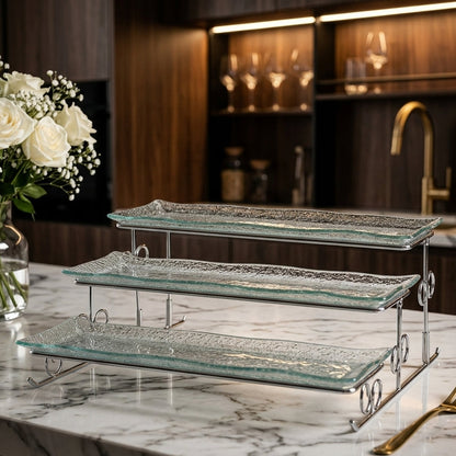 Danny Home 3-Tier Glass Serving Platter Stand for Dining & Parties