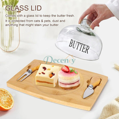 Butter Dish with Glass Lid Bamboo Base