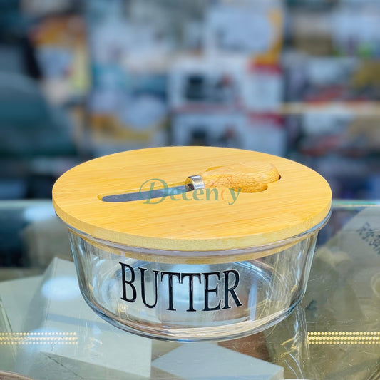 Glass Butter Dish with Lid & Knife (Round)