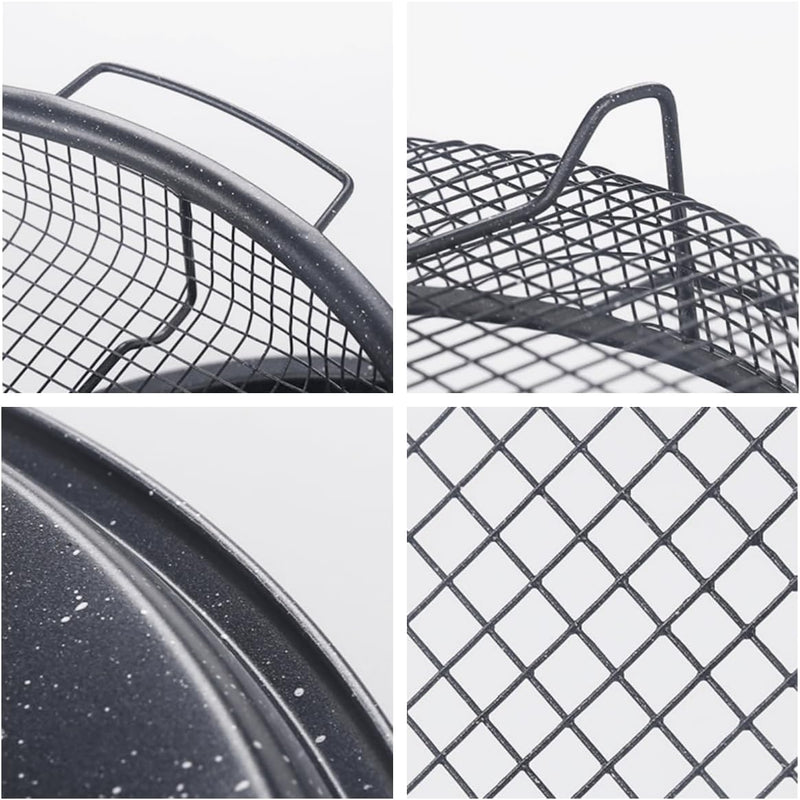 Non-Stick Air Fryer Crisp Tray Basket Set for Oven - Round Mesh Plate