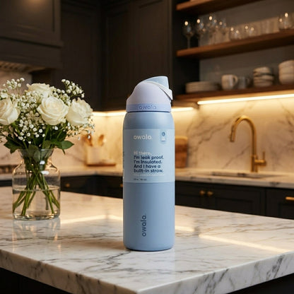 Owala FreeSip 32 oz Insulated Water Bottle - Serene Blue Sky Design