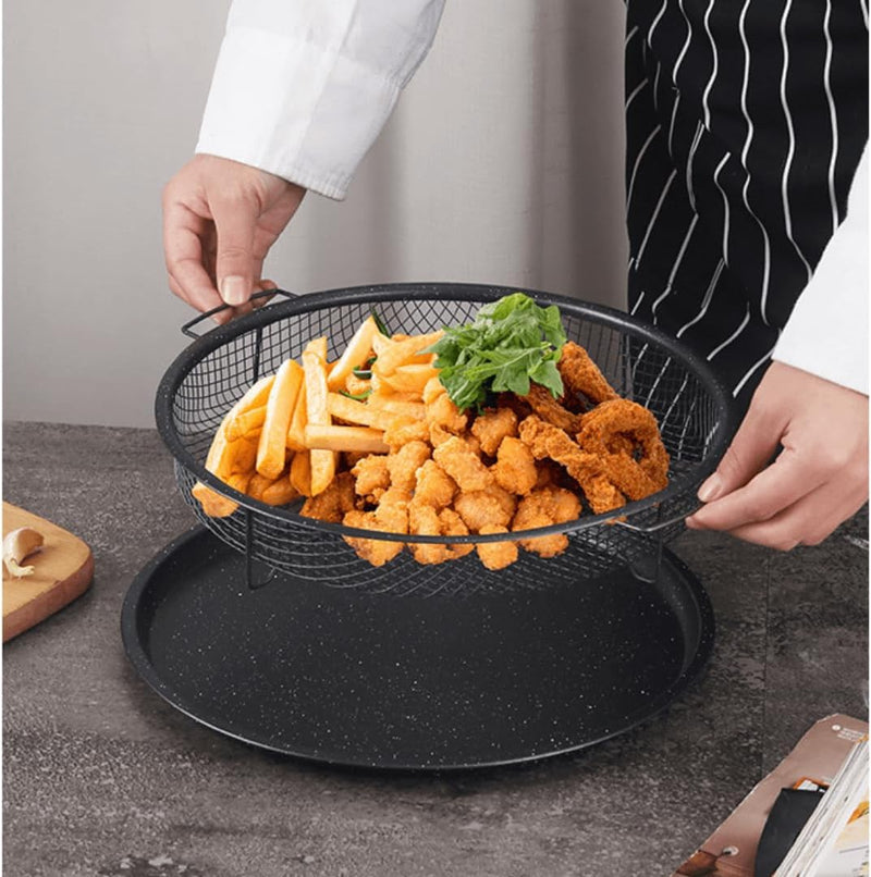 Non-Stick Air Fryer Crisp Tray Basket Set for Oven - Round Mesh Plate
