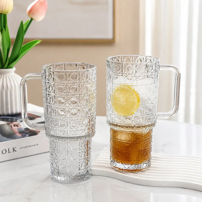 500ml Glass Tumbler with Handle and Straw | Bubble Iced Coffee Cup
