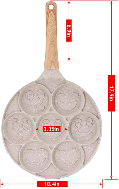 Non-Stick Smiley Face Mini Pancake Pan - 7 Mold Breakfast Tawa