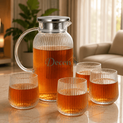 Danny Home 5Pcs Ribbed Glass Teapot Set with Stainless Steel Lid