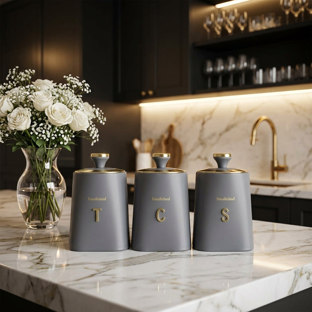 Haus Roland 3 Piece Matte Canister Set for Tea, Coffee & Sugar